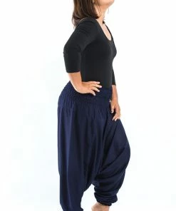 HaremPants.com Plus Size Solid Color Drop Crotch Women's Harem Pants In Blue