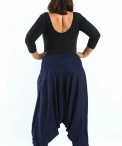 HaremPants.com Plus Size Solid Color Drop Crotch Women's Harem Pants In Blue