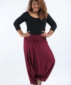 HaremPants.com Plus Size Solid Color Drop Crotch Women's Harem Pants In Red