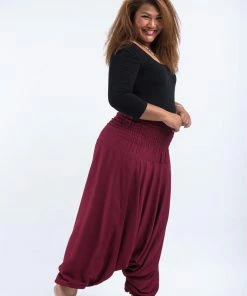 HaremPants.com Plus Size Solid Color Drop Crotch Women's Harem Pants In Red
