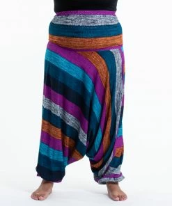 HaremPants.com Plus Size Boho Blue Striped Drop Crotch Women's Harem Pants