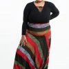 HaremPants.com Plus Size Boho Green Striped Drop Crotch Women's Harem Pants
