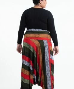 HaremPants.com Plus Size Boho Green Striped Drop Crotch Women's Harem Pants