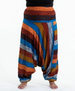 HaremPants.com Plus Size Boho Rust Striped Drop Crotch Women's Harem Pants