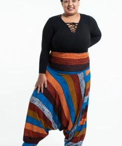 HaremPants.com Plus Size Boho Rust Striped Drop Crotch Women's Harem Pants