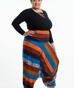 HaremPants.com Plus Size Boho Rust Striped Drop Crotch Women's Harem Pants