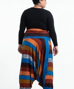 HaremPants.com Plus Size Boho Rust Striped Drop Crotch Women's Harem Pants