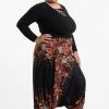 HaremPants.com Plus Size Floral Drop Crotch Women's Harem Pants In Black