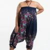 HaremPants.com Plus Size Floral Drop Crotch Women's Harem Pants In Blue