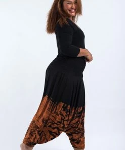 HaremPants.com Plus Size Tie Dye Drop Crotch Women's Harem Pants In Black 05