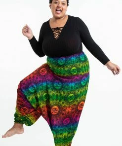 HaremPants.com Plus Size Rainbow Elephant Drop Crotch Women's Harem Pants In Green