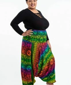 HaremPants.com Plus Size Rainbow Elephant Drop Crotch Women's Harem Pants In Green 9 HaremPants.com Plus Size Rainbow Elephant Drop Crotch Women's Harem Pants In Green