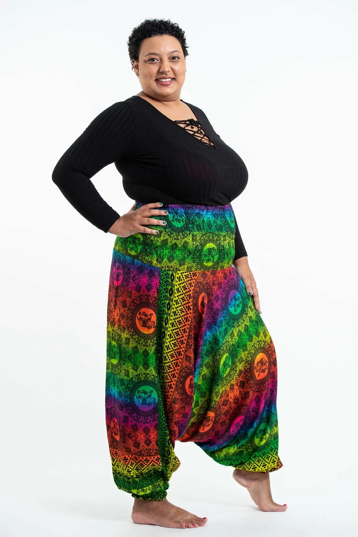 HaremPants.com Plus Size Rainbow Elephant Drop Crotch Women's Harem Pants In Green 5 HaremPants.com Plus Size Rainbow Elephant Drop Crotch Women's Harem Pants In Green