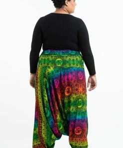 HaremPants.com Plus Size Rainbow Elephant Drop Crotch Women's Harem Pants In Green 10 HaremPants.com Plus Size Rainbow Elephant Drop Crotch Women's Harem Pants In Green