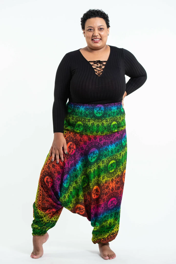 HaremPants.com Plus Size Rainbow Elephant Drop Crotch Women's Harem Pants In Green 7 HaremPants.com Plus Size Rainbow Elephant Drop Crotch Women's Harem Pants In Green