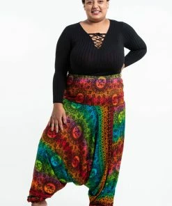 HaremPants.com Plus Size Rainbow Elephant Drop Crotch Women's Harem Pants In Orange