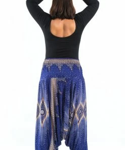 HaremPants.com Plus Size Diamond Peacock Drop Crotch Women's Harem Pants In Blue