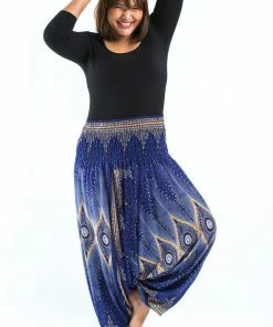 HaremPants.com Plus Size Diamond Peacock Drop Crotch Women's Harem Pants In Blue