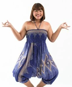 HaremPants.com Plus Size Diamond Peacock Drop Crotch Women's Harem Pants In Blue