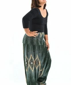HaremPants.com Plus Size Diamond Peacock Drop Crotch Women's Harem Pants In Green