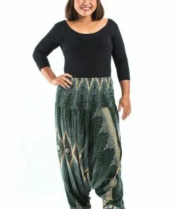 HaremPants.com Plus Size Diamond Peacock Drop Crotch Women's Harem Pants In Green