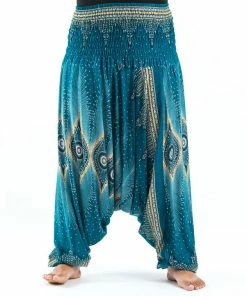 HaremPants.com Plus Size Diamond Peacock Drop Crotch Women's Harem Pants In Turquoise