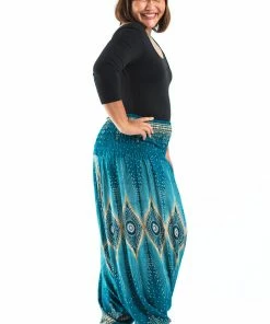 HaremPants.com Plus Size Diamond Peacock Drop Crotch Women's Harem Pants In Turquoise