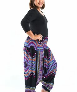 HaremPants.com Plus Size Dashiki Prints Drop Crotch Women's Harem Pants In Black