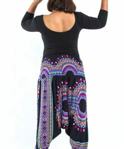 HaremPants.com Plus Size Dashiki Prints Drop Crotch Women's Harem Pants In Black