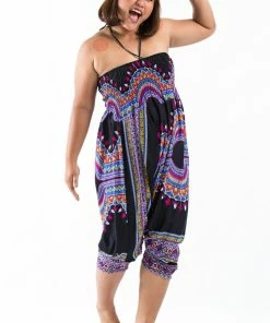 HaremPants.com Plus Size Dashiki Prints Drop Crotch Women's Harem Pants In Black