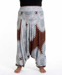 HaremPants.com Plus Size Marble Mandalas Drop Crotch Women's Harem Pants In Brown