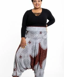 HaremPants.com Plus Size Marble Mandalas Drop Crotch Women's Harem Pants In Brown