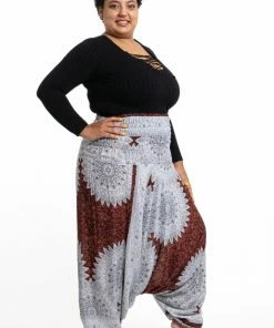HaremPants.com Plus Size Marble Mandalas Drop Crotch Women's Harem Pants In Brown
