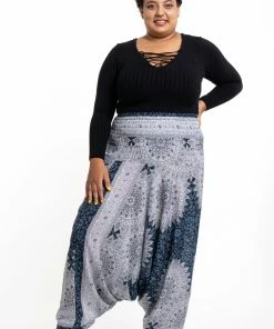 HaremPants.com Plus Size Marble Mandalas Drop Crotch Women's Harem Pants In Indigo