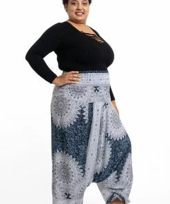 HaremPants.com Plus Size Marble Mandalas Drop Crotch Women's Harem Pants In Indigo