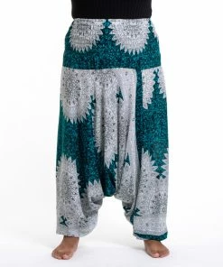 HaremPants.com Plus Size Marble Mandalas Drop Crotch Women's Harem Pants In Turquoise