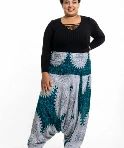 HaremPants.com Plus Size Marble Mandalas Drop Crotch Women's Harem Pants In Turquoise