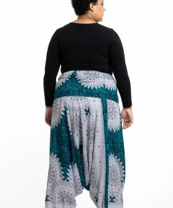HaremPants.com Plus Size Marble Mandalas Drop Crotch Women's Harem Pants In Turquoise