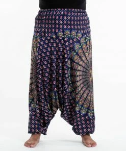 HaremPants.com Plus Size Peacock Mandalas Drop Crotch Women's Harem Pants In Blue