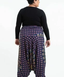 HaremPants.com Plus Size Peacock Mandalas Drop Crotch Women's Harem Pants In Blue