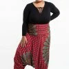 HaremPants.com Plus Size Peacock Mandalas Drop Crotch Women's Harem Pants In Red