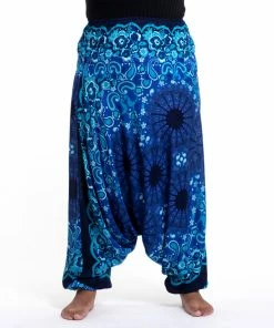 HaremPants.com Plus Size Paisley Mandalas Drop Crotch Women's Harem Pants In Blue