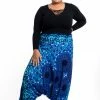 HaremPants.com Plus Size Paisley Mandalas Drop Crotch Women's Harem Pants In Blue