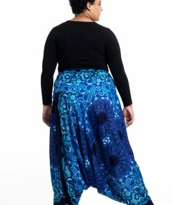 HaremPants.com Plus Size Paisley Mandalas Drop Crotch Women's Harem Pants In Blue