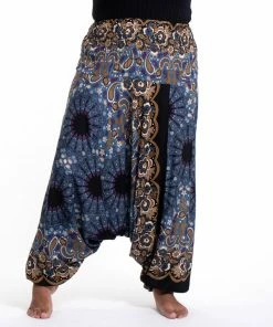 HaremPants.com Plus Size Paisley Mandalas Drop Crotch Women's Harem Pants In Gray