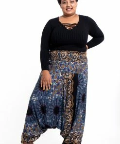 HaremPants.com Plus Size Paisley Mandalas Drop Crotch Women's Harem Pants In Gray