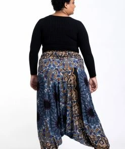 HaremPants.com Plus Size Paisley Mandalas Drop Crotch Women's Harem Pants In Gray