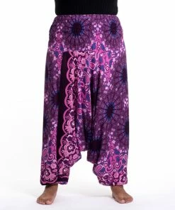 HaremPants.com Plus Size Paisley Mandalas Drop Crotch Women's Harem Pants In Purple