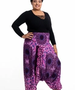 HaremPants.com Plus Size Paisley Mandalas Drop Crotch Women's Harem Pants In Purple