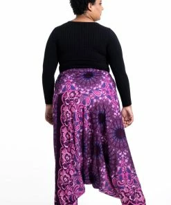 HaremPants.com Plus Size Paisley Mandalas Drop Crotch Women's Harem Pants In Purple